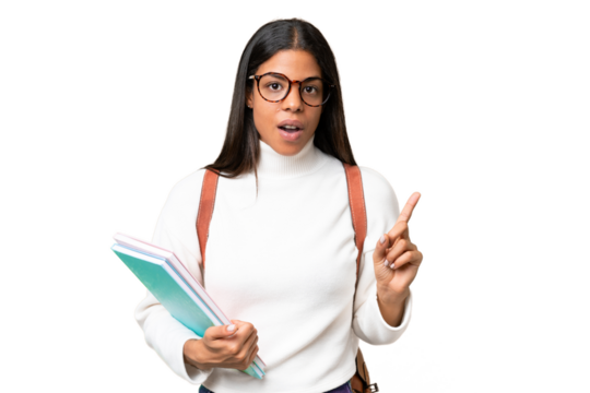 Young African American student woman over isolated background intending to realizes the solution while lifting a finger up