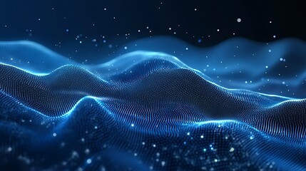 Abstract Blue Energy Wave, Dark Background, Digital Art, Website Banner, Blue waves and starlight intertwining, symbolizing speed and dreams, with a futuristic sense of light effects. 
