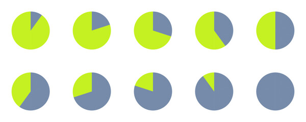 Infographic pie chart collection, pie chart icon isolated on transparent background