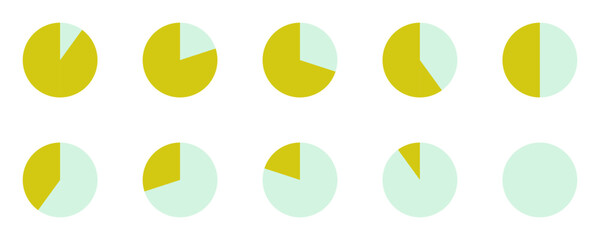 Infographic pie chart collection, pie chart icon isolated on transparent background