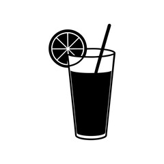 Fresh Fruit Juice in a Glass with a Straw and Lemon Wedge Vector Design