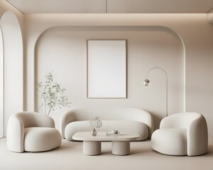 Minimalist Interior Design with Neutral Tones and Arched Details for Mockup