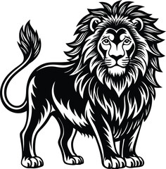 Obraz premium Lion illustration with engraving style