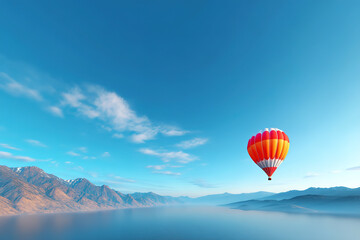 Obraz premium A colorful hot air balloon floating on a mountain lake natural scenery