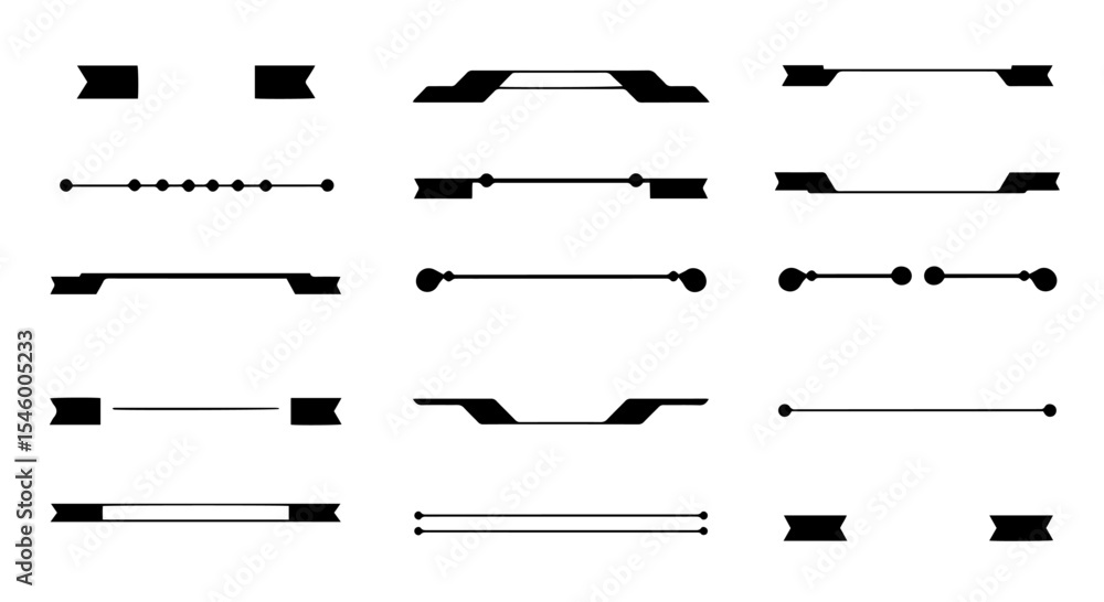 Poster collection of twenty decorative dividers. set of simple black and white graphic elements. stylish ge