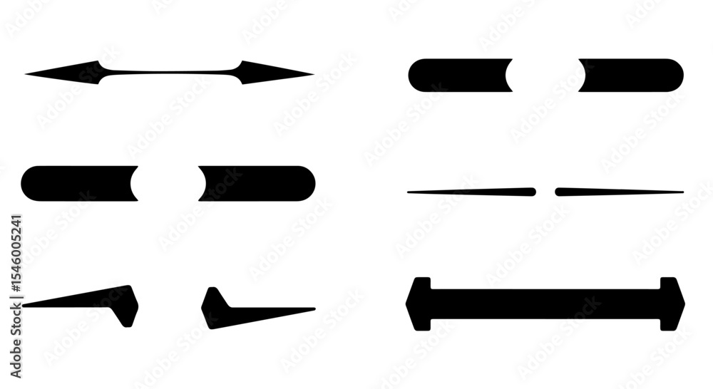 Poster collection of eight simple black dividers. set includes various shapes and sizes perfect for design 