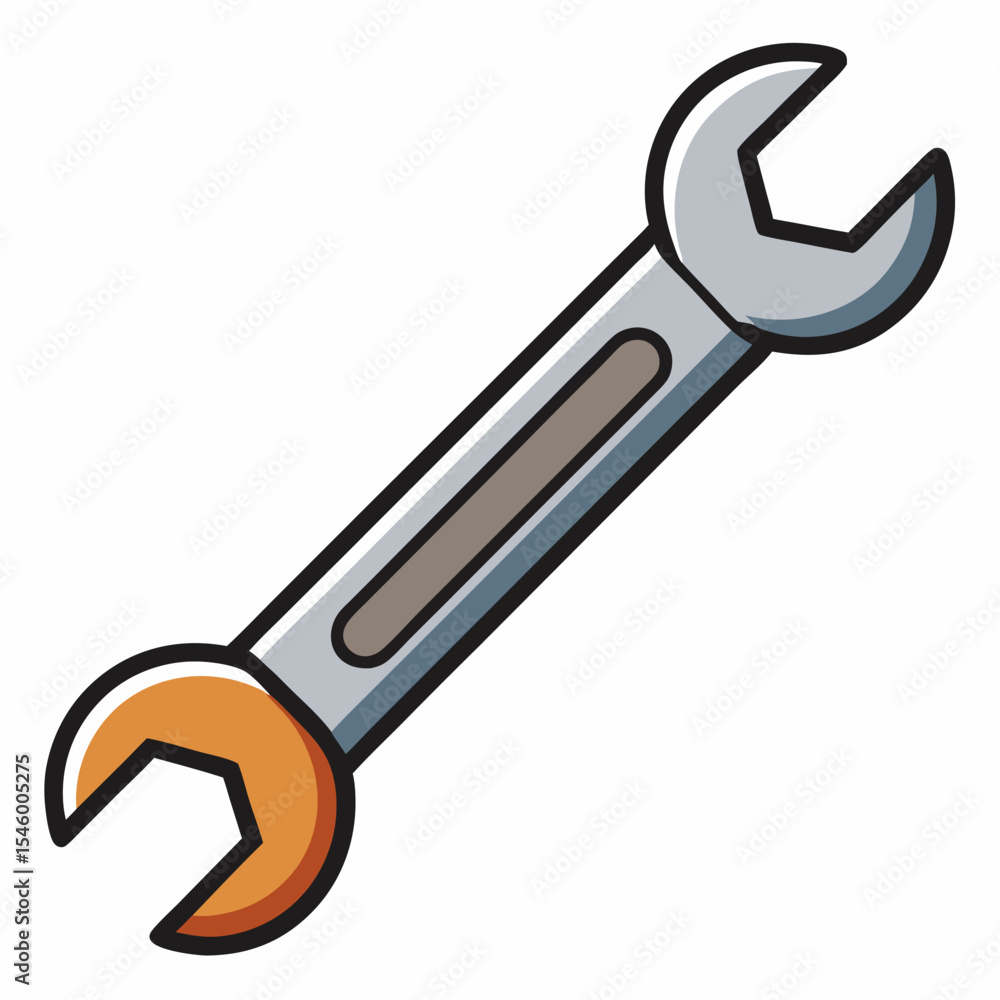 Poster high resolution combination wrench icon open and closed positions detailed design for mechanics tool