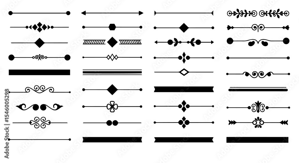 Poster collection of elegant dividers, decorative lines and page separators. stylish black and white design