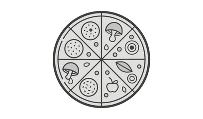 Fototapeta premium Simple line art pizza with various toppings illustration