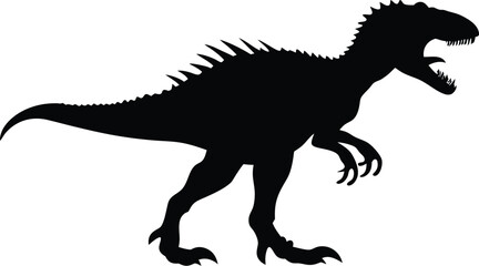 Fototapeta premium Giant Indominus Rex Silhouette: A Monstrous Outline of the Fictional Hybrid Predator, Capturing Terrifying Power and Unnatural Creation for Modern Pop Culture on White Background.