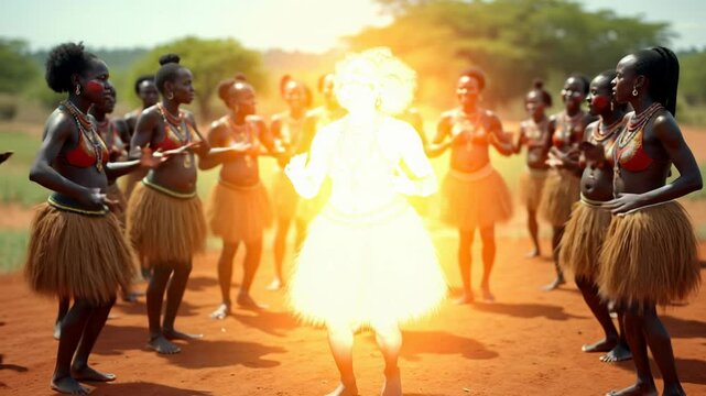 Zulu fertility ceremony showcases vibrant dance and chanting under sunset.