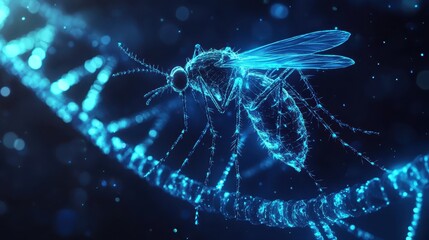 Mosquito resting on DNA strand illustration