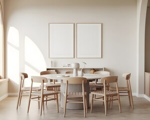 Elegant Dining Room Interior with Round Table and Frame Mockups