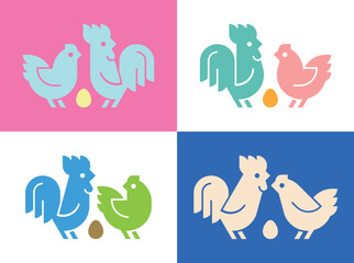 Farm animals logo Rooster and chicken. Icon design. Template elements

