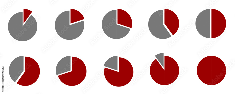 Poster infographic pie chart collection, pie chart icon isolated on transparent background