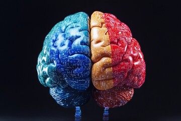 Artificial intelligence concept brain with circuit board texture and vibrant colors