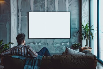 High Quality Visual of Homeowner Bored at Home Using Isolated Screen Smart Tv to Binge Series
