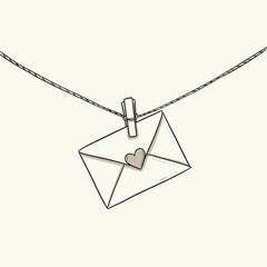 Hand-drawn envelope with heart pendant on necklace 