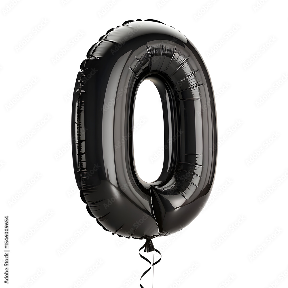 Fototapete a balloon shaped like the number 0, matte black metallic finish with realistic reflections and smoot