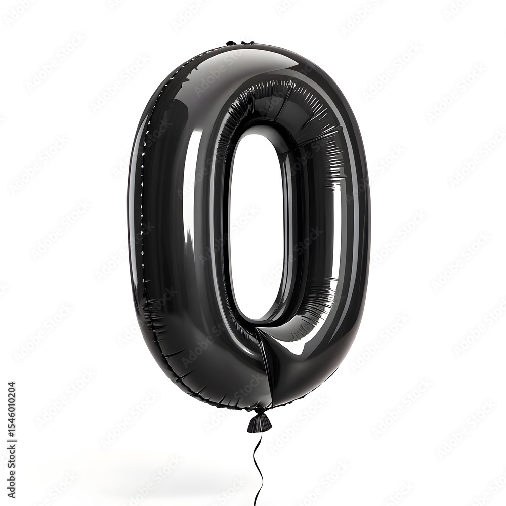 Fototapete a balloon shaped like the number 0, matte black metallic finish with realistic reflections and smoot