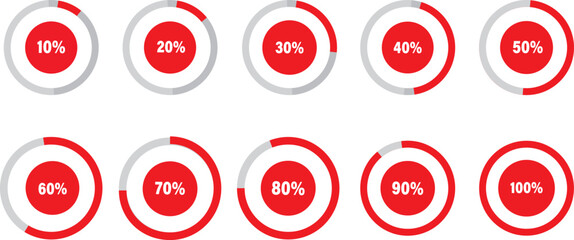 Loading progress bar. Circular progress bar icons.Battery indicator symbols,10 15 20 25 30 35 40 45 50 55 60 65 70 75 80 percent, vactor illustration,
