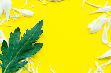 Floral yellow background with green leaf design and copy space