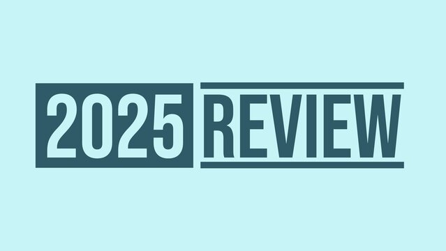 2025 year review isolated on blue background. Banner, poster design. 