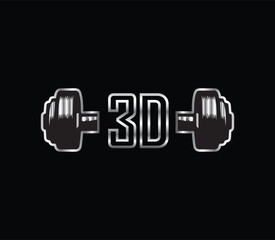 3D Fitness Logo with Silver Barbell
