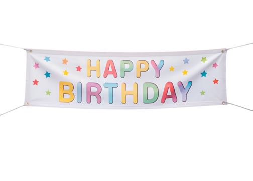 Colorful happy birthday banner isolated on a white background png