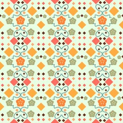 Background floral pattern, fabric design with abstract geometric shapes.