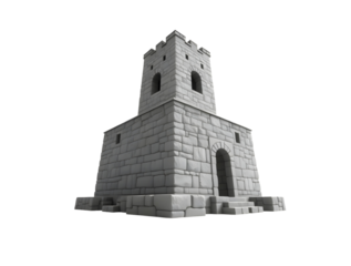 A ancient stone tower building on transparent background 