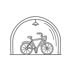 A parked bike beside the inner wall of the underpass