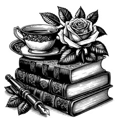 cup of coffee and books