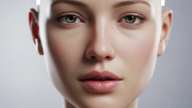 Realistic AI Humanoid Face Close-Up: Expressive Mouth Movement in Simulated Video