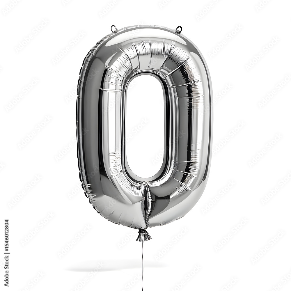Fototapete a balloon shaped like the number 0, silver metallic finish with realistic reflections and smooth tex