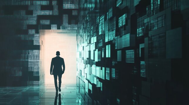 Businessman in digital tunnel (1)