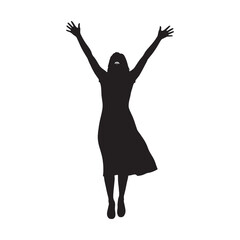 Praying woman hands raised in a gesture of devotion and spiritual connection - woman hands raised silhouette - woman hands raised Vector - Silhouette of woman hands raised
