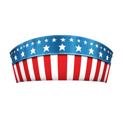 Isolated patriotic half round red white and blue striped banner with stars Yes. Isolated on White Background 