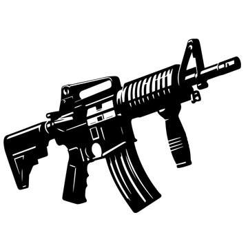 Black and white vector m416 gun of a sniper on white background
