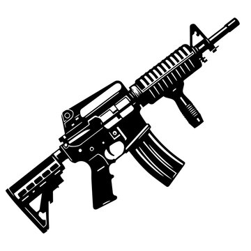 Black and white vector m416 gun of a sniper on white background