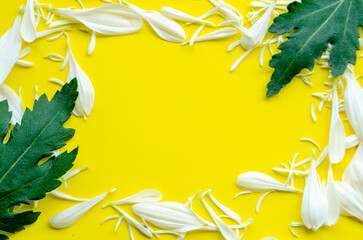 Yellow floral frame with leaf corners and blank copy space for text
