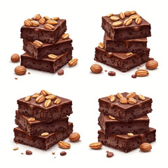 Delicious Stacks of Brownies Topped with Nuts and Chocolate Drizzle.