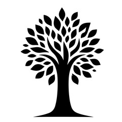 Black and white vector silhouette of a tree on white background