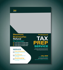 Obraz premium Clean and modern tax service flyer template, perfect for accountants, consultants, and financial firms. Includes service highlights, contact info, and bold layout to boost business visibility.