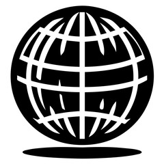 Black and white vector silhouette of a globe on white background