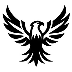 Black and white vector silhouette of a eagle logo white background