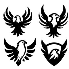 Black and white vector silhouette of a eagle logo white background