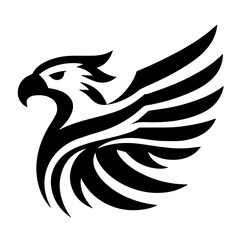 Black and white vector silhouette of a eagle logo white background