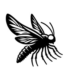 Black and white vector silhouette of a bee on white background