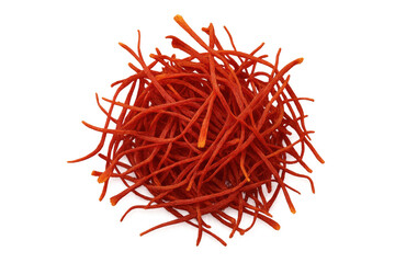 Fototapeta premium Close-up of saffron threads, a precious spice, arranged in a circular pile, isolated on a transparent background